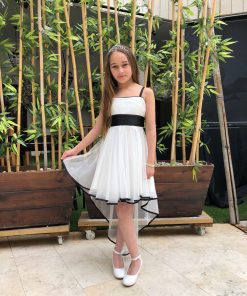 שמלת בת מצווה דגם מוש קצר וארוך שחור לבן