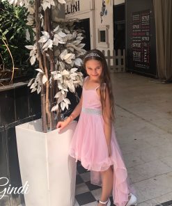 שמלת בת מצווה דגם פלורי בצבע ורוד בייבי